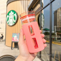 acrylic cup Travel glass water bottle  with straw reusable Acrylic cup Modern water bottle glass with silicon sleeve